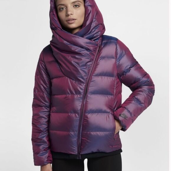 GUC Nike Down Jacket Hooded Puffer Iridescent Purple Asymmetric Zip SOLD OUT - Picture 4 of 15